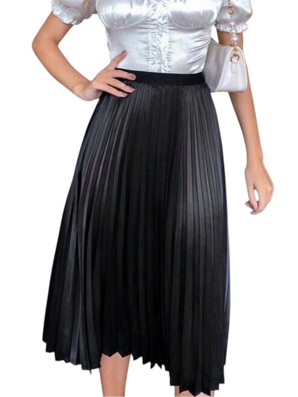 Solid Pleated Midi Skirt